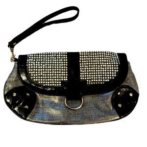 Express Black and Silver Studded Bejeweled Hobo Wristlet Bag Excellent Condition